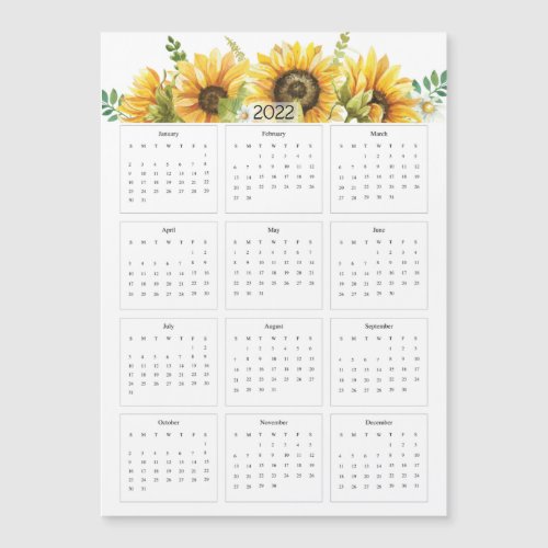 2022 Yearly Calendar with Sunflowers