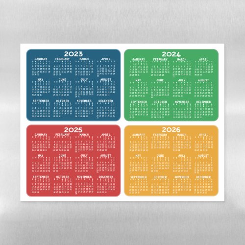 2023 2024 2025 2026 Calendar 4 year primary colors Magnetic Dry Erase Sheet