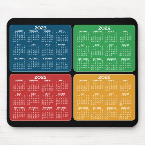 2023 2024 2025 2026 Calendar 4 year primary colors Mouse Pad