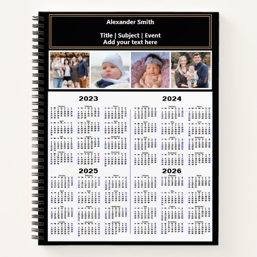 2023 2024 2025 2026 Calendar Custom Photo Modern N Notebook