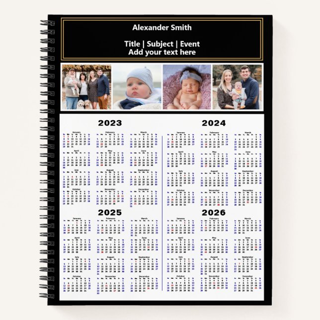 2023 2024 2025 2026 Calendar Custom Photo Modern N Notebook (Front)