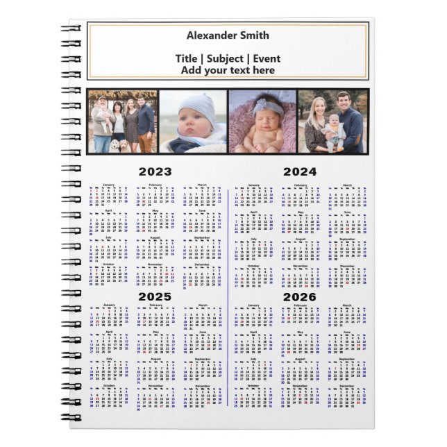 2023 2024 2025 2026 Calendar Custom Photo Modern N Notebook (Front)