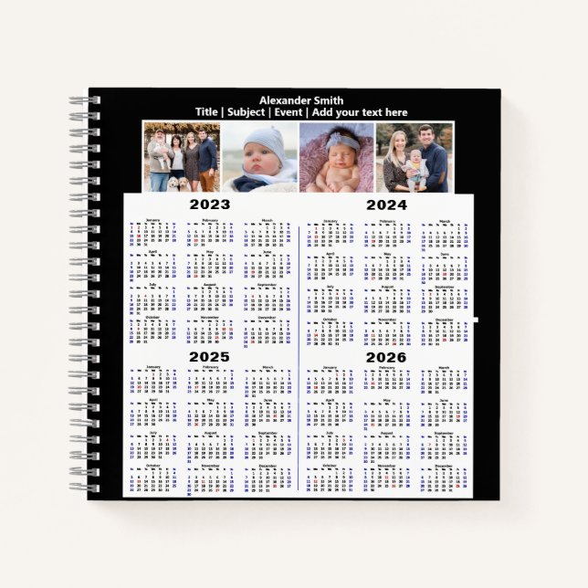 2023 2024 2025 2026 Calendar Custom Photo Modern Notebook (Front)