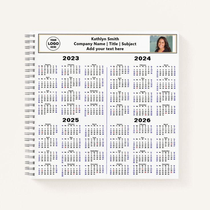 2023 2024 2025 2026 Calendar Modern Custom Photo Notebook Zazzle