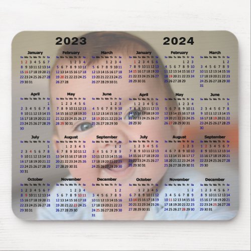 2023 _ 2024 2 Year Calendar Custom Full Photo Mouse Pad