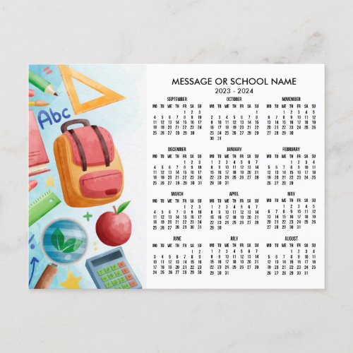 2023 2024 Back To School Calendar Photo Postcard