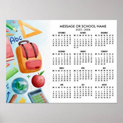 2023 2024 Back To School Calendar Photo Poster