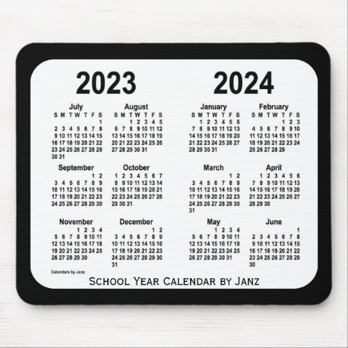 2023_2024 Black and White School Calendar by Janz Mouse Pad