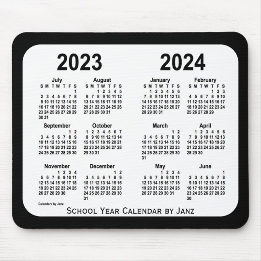 2023-2024 Black and White School Calendar by Janz Mouse Pad | Zazzle.com