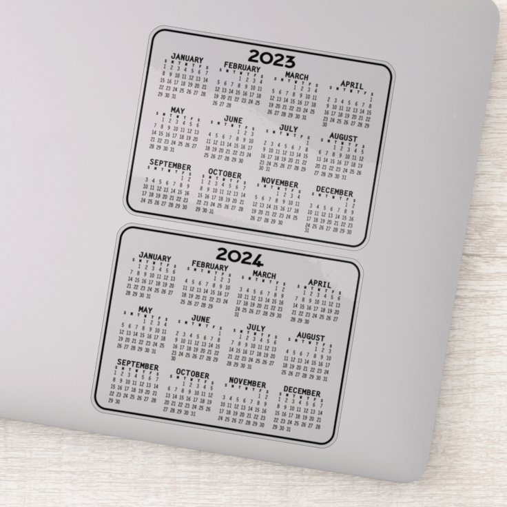 2023 2024 Calendar black and white mini calendars Sticker | Zazzle