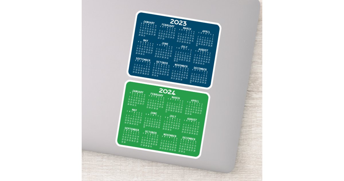 2023 2024 Calendar blue green mini calendars Sticker Zazzle