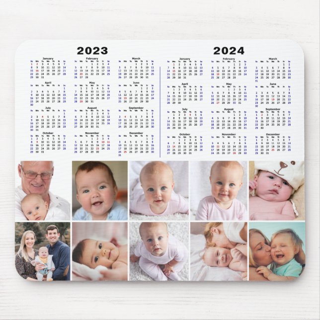 2023 - 2024 Calendar Custom Family Photo Modern Mouse Pad (Front)