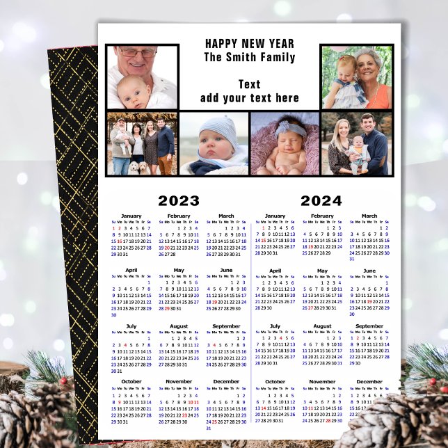 2023 - 2024 Calendar Family 6 Photo Collage Modern Holiday Card (Creator Uploaded)