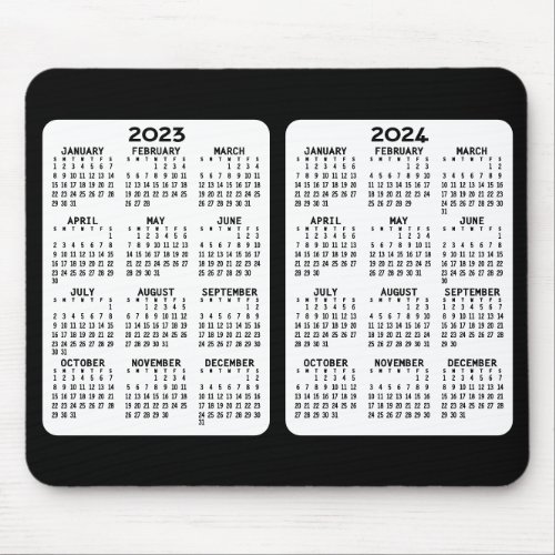 2023_2024 Calendar year view black white Mouse Pad