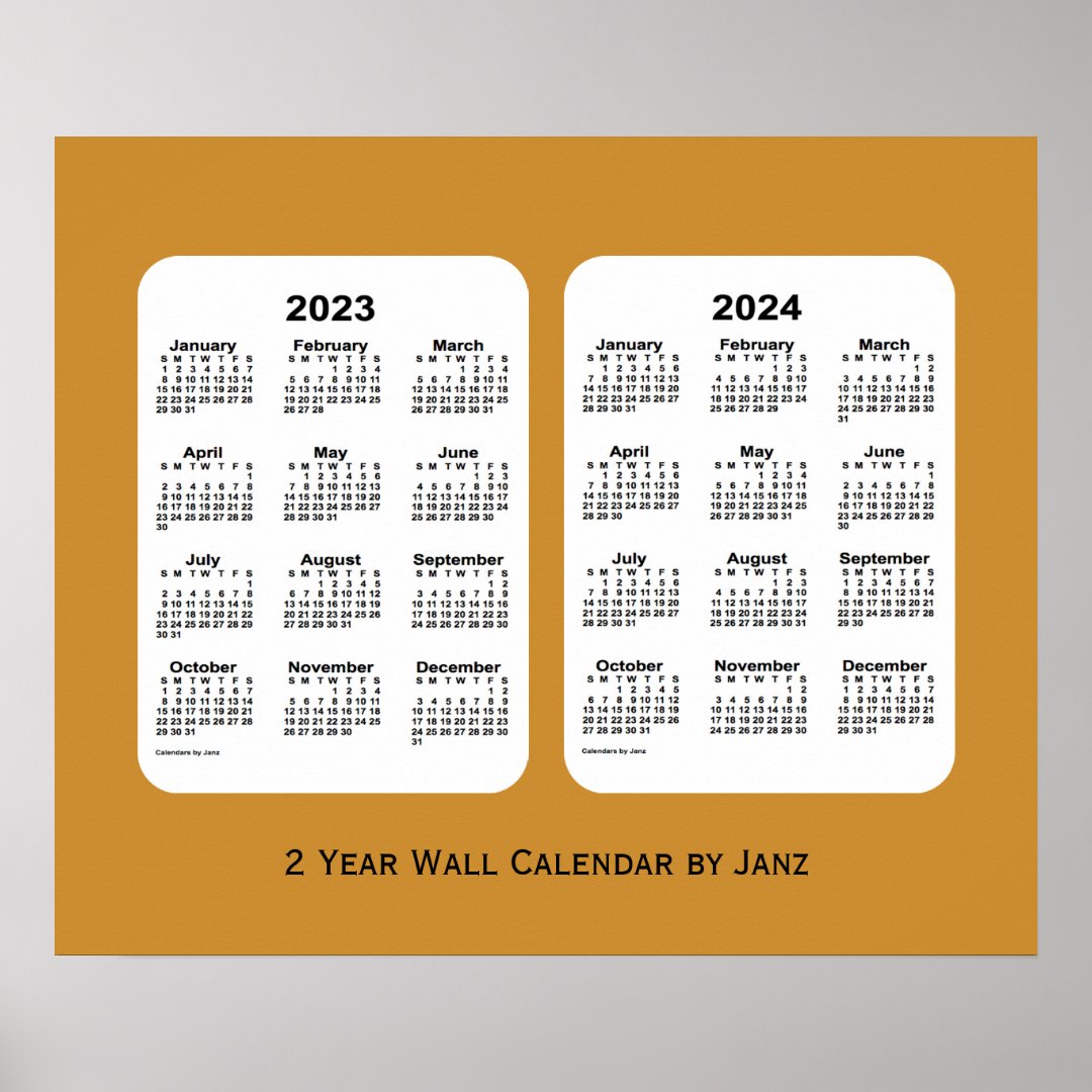 20232024 Gold 2 Year Wall Calendar by Janz Poster Zazzle