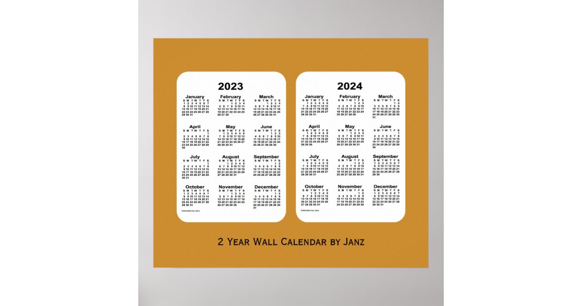 20232024 Gold 2 Year Wall Calendar by Janz Poster Zazzle