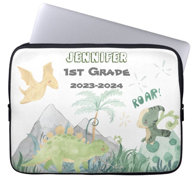 2023-2024 Name Label Back To School Cute Dinosaur Laptop Sleeve (Front)