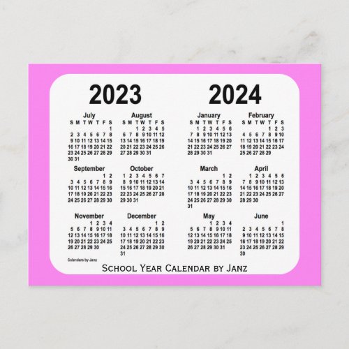 2023_2024 Pink Mini School Calendar by Janz Postcard