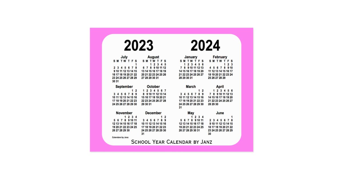 20232024 Pink Mini School Calendar by Janz Postcard