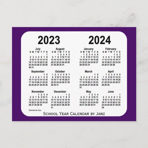 2023_2024 Purple Mini School Calendar by Janz Postcard