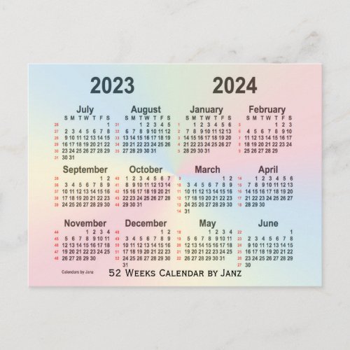 2023_2024 Rainbow 52 Weeks Calendar by Janz Postcard