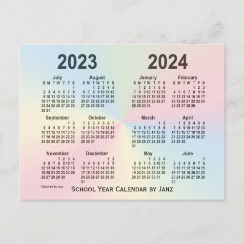 2023_2024 Rainbow Cloud School Calendar by Janz Postcard
