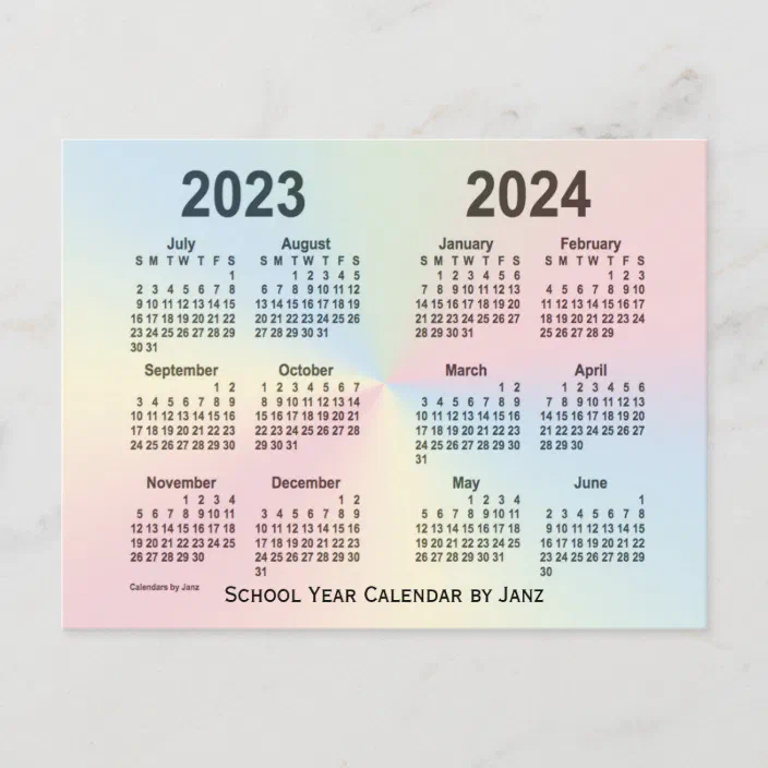 Usps Calendar 2023 2023-2024 Rainbow Cloud School Calendar By Janz Postcard | Zazzle.com