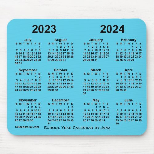 2023_2024 School Year Calendar by Janz Sky Blue Mouse Pad