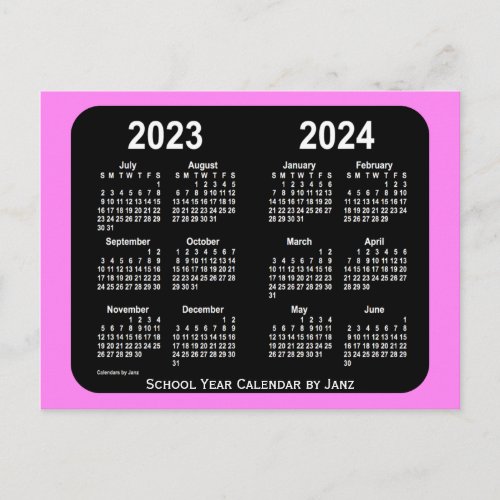 2023_2024 Violet Neon Mini School Calendar by Janz Postcard