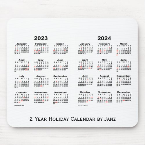 2023_2024 White 2 Year Holiday Calendar by Janz Mouse Pad
