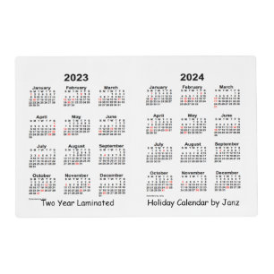 2023-2024 White 2 Year Holiday Calendar by Janz Placemat