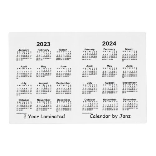 2023_2024 White 2 Year Laminated  Calendar by Janz Placemat