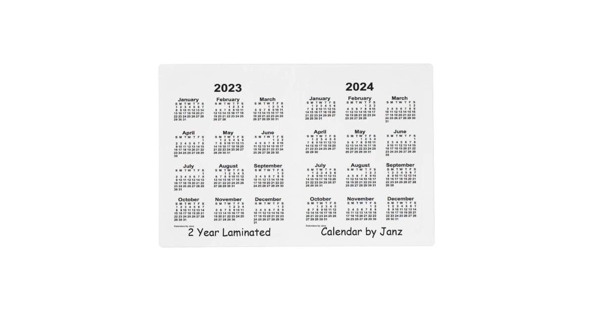 20232024 White 2 Year Laminated Calendar by Janz Placemat Zazzle