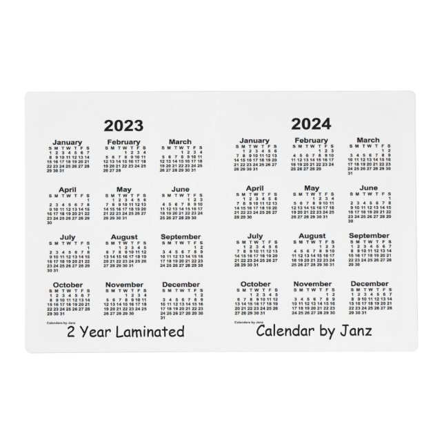 2023-2024 White 2 Year Laminated  Calendar by Janz Placemat (Front)