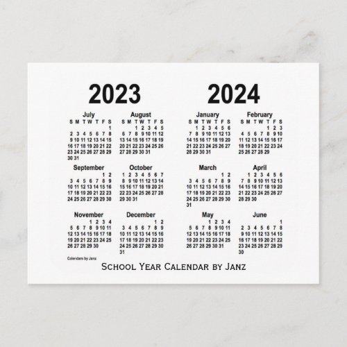 2023_2024 White School Year Calendar by Janz Postcard