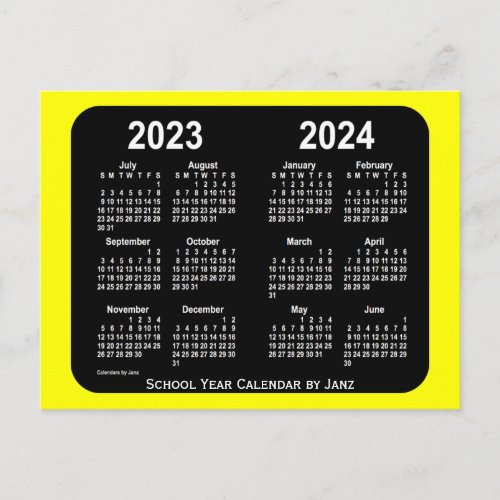 2023_2024 Yellow Neon School Calendar by Janz Postcard