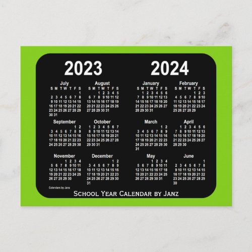2023_2024 Yellowgreen Neon School Calendar by Janz Postcard