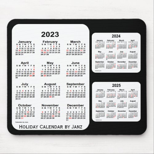 2023_2025 Black 3 Year Holiday Calendar by Janz Mouse Pad
