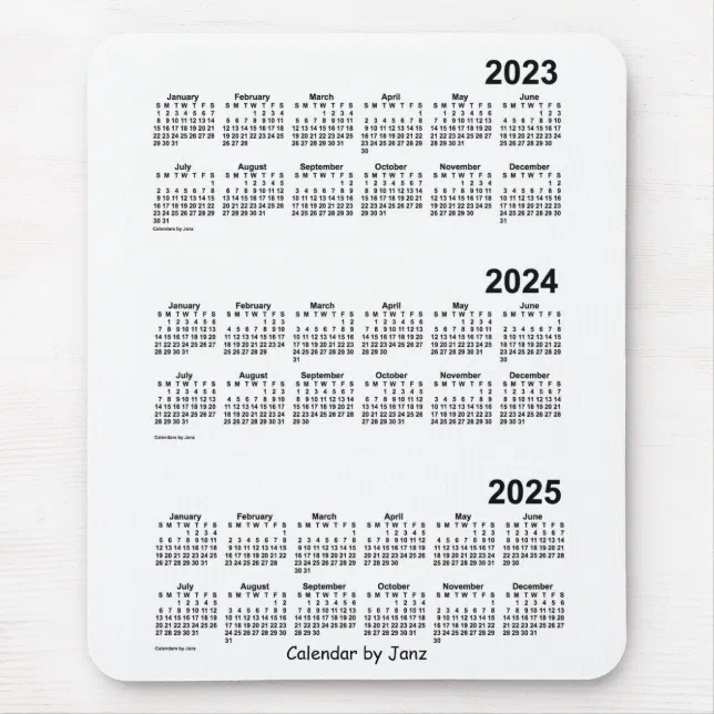 2023-2025 White 3 Year Calendar by Janz Mouse Pad | Zazzle