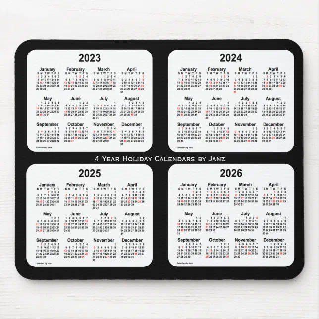 2023 2026 Black And White Holiday Calendar By Janz Mouse Pad Zazzle