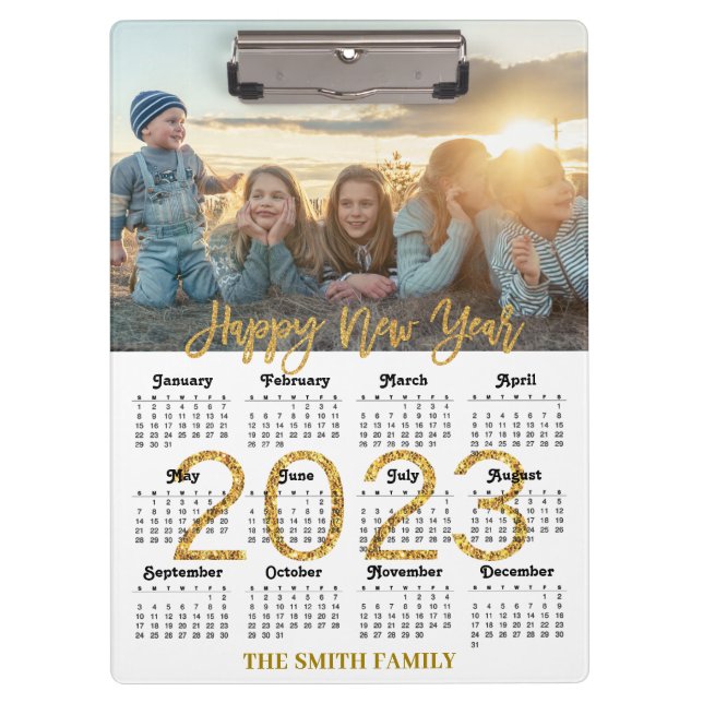 2023-2026 Calendar Gold Glitter Script Full Photo  Clipboard (Front)