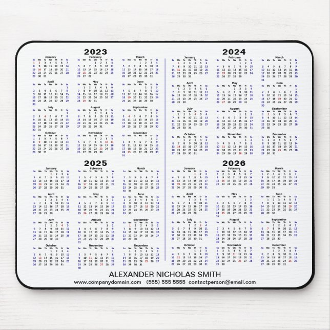 2023 - 2026 Calendar Minimalist 4 year Custom Mouse Pad (Front)