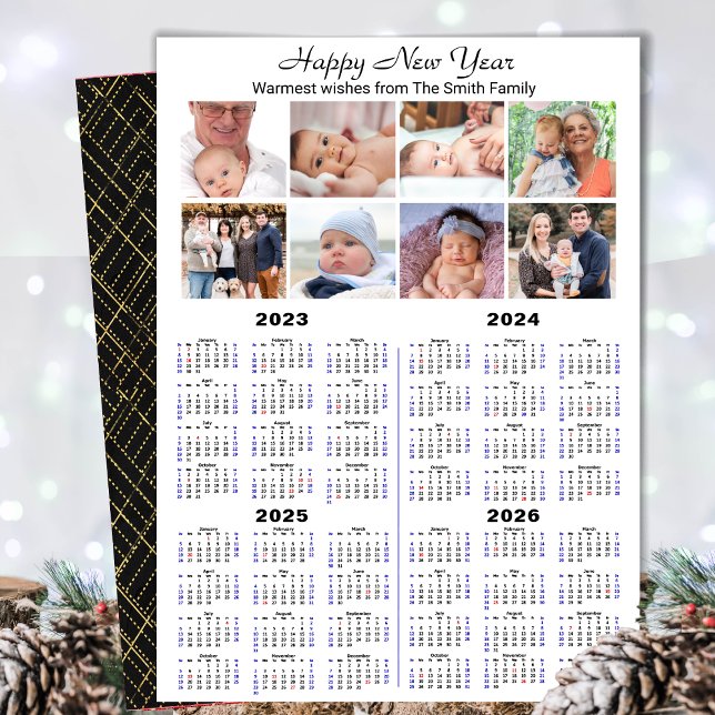 2023 - 2026 Calendar Modern Family 8 Photo Collage Holiday Card (Creator Uploaded)