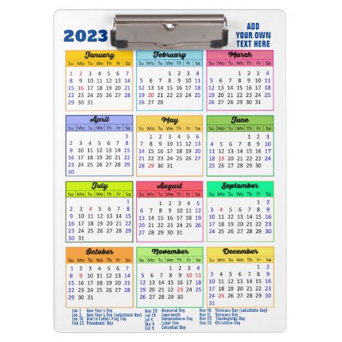 2023_2026 Calendar with Public Holidays Modern  Clipboard