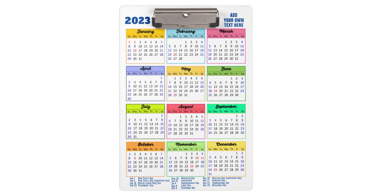 2023-2026 Calendar with Public Holidays Modern Clipboard | Zazzle