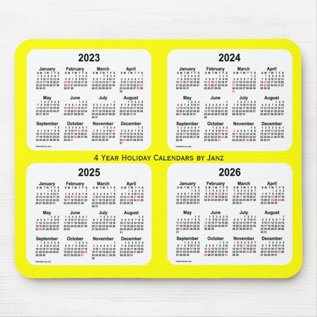 2023-2026 Yellow Holiday Calendar by Janz Mouse Pad (Front)