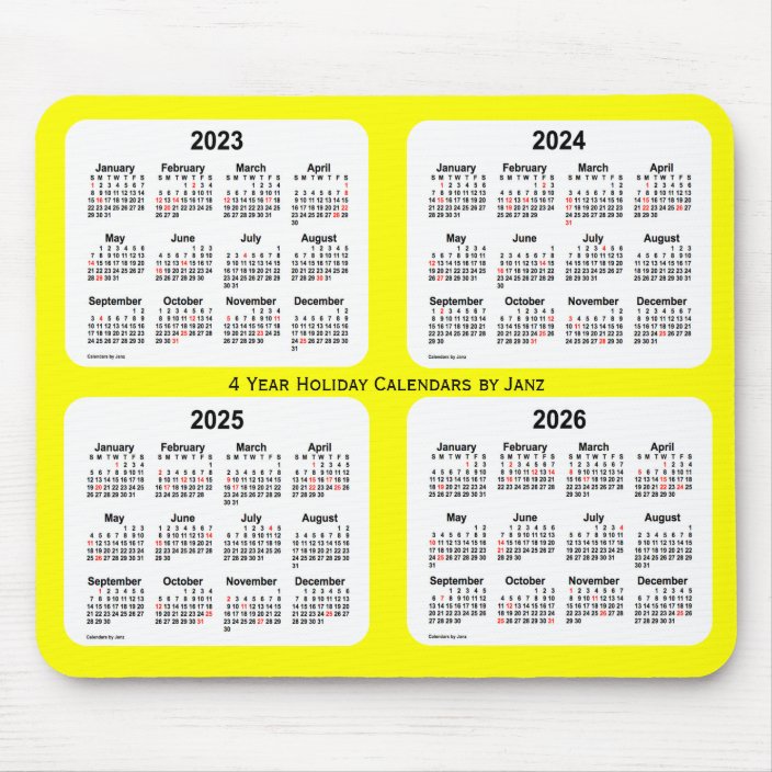 2023-2026 Yellow Holiday Calendar by Janz Mouse Pad | Zazzle.com