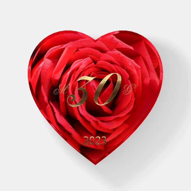 2023 30th Wedding Anniversary Red Roses Heart Paperweight (Front)