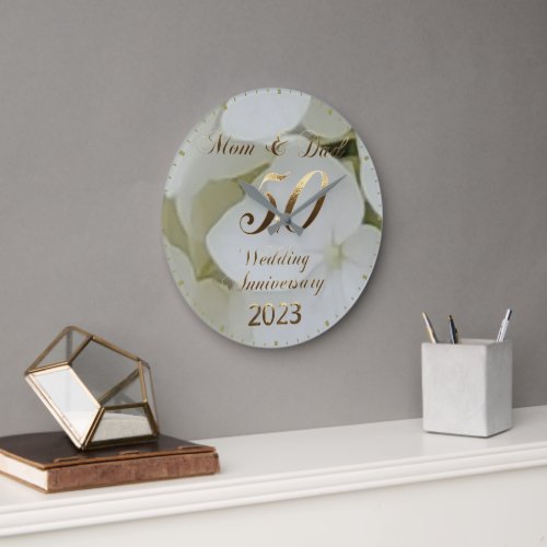 2023 50th Anniversary Golden Wedding Parents Large Clock