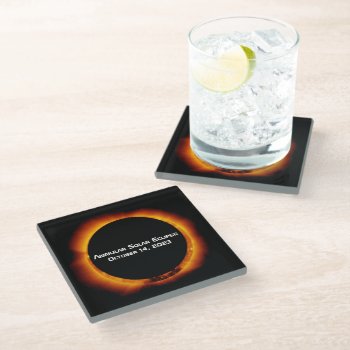 2023 Annular Solar Eclipse Glass Coaster by GigaPacket at Zazzle